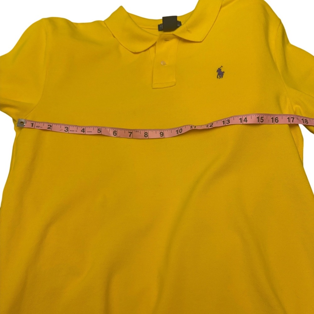 Polo Ralph Lauren Mens XL Yellow Short Sleeve Pique Polo Shirt Purple Pony Logo - Picture 7 of 9